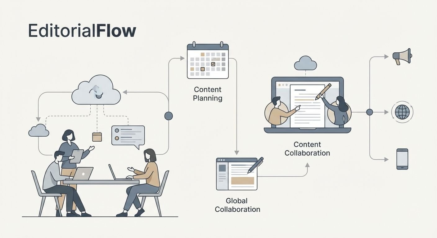 Illustration zeigt digitale Arbeitsprozesse und Zusammenarbeit mit Fokus auf lokale SEO-Optimierung und Leadgenerierung.