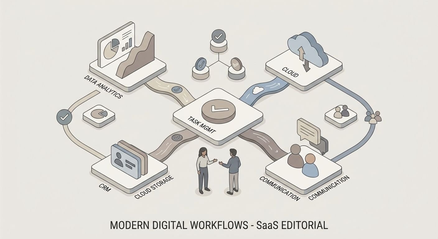 Illustration zeigt einen digitalen Workflow zur effizienten Leadgenerierung und Automatisierung in Unternehmen.