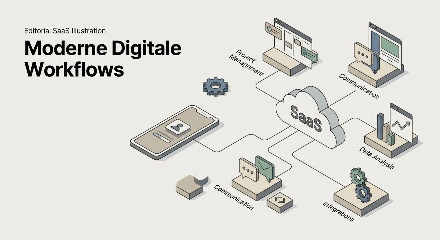Illustration zeigt ein übersichtliches digitales Dashboard mit automatisierten Prozessen und Datenvisualisierungen zu Vertriebsabläufen.