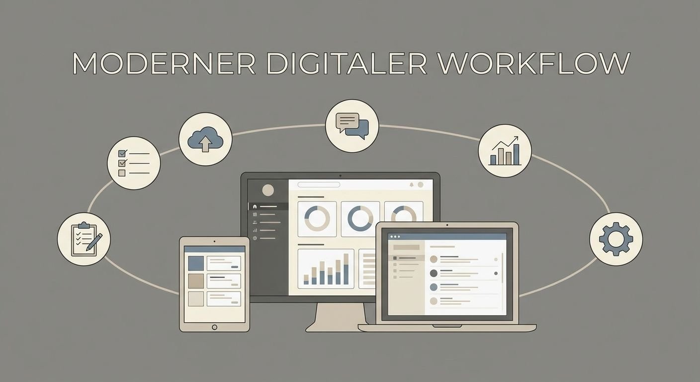 Illustration moderner digitaler Workflows mit Fokus auf automatisierte Lead-Generierung und QR-Code-Nutzung